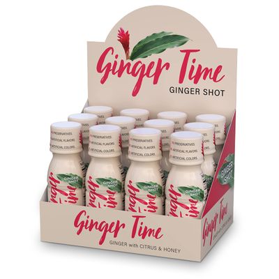 Ginger Time Ginger Shots - Ginger with Citrus &amp; Honey | Non-GMO | No Preservatives or Artificial Flavors/Colors/Sweeteners | B Vitamins | No Need for Refrigeration (12 Pack)