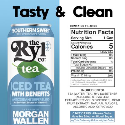 Ryl Iced Tea, Wallen's Sweet, Antioxidant Superblend, Zero Sugar, Low Carb, Low Calorie Iced Tea, 16.0 Fl Oz (12-Pack)