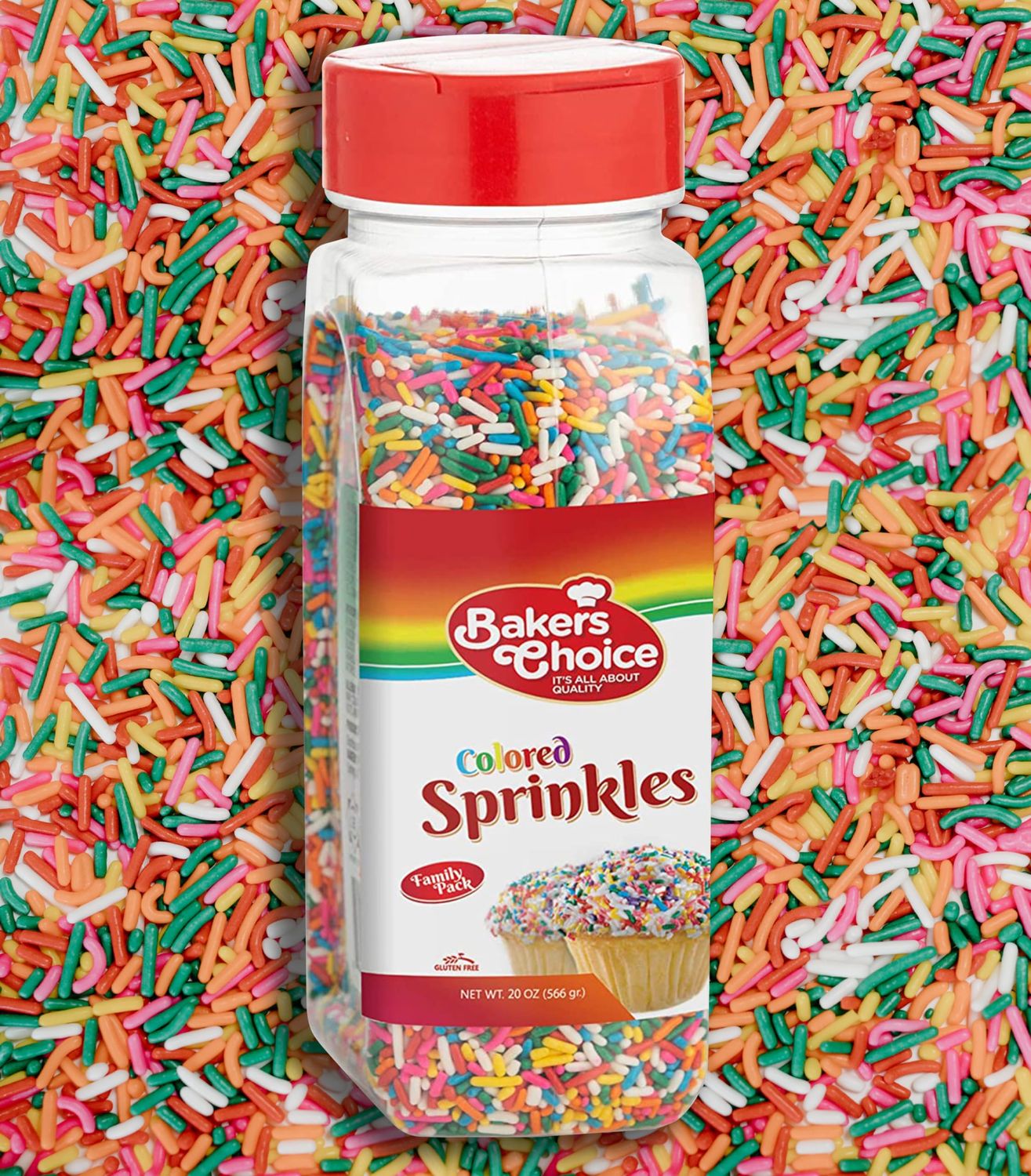 Bakers Choice Rainbow Sprinkles for Baking - Rainbow Jimmies Sprinkles for Ice Cream Toppings - Dairy Free, Kosher 20 oz.