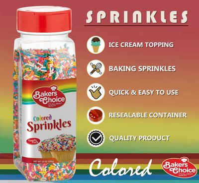 Bakers Choice Rainbow Sprinkles for Baking - Rainbow Jimmies Sprinkles for Ice Cream Toppings - Dairy Free, Kosher 20 oz.