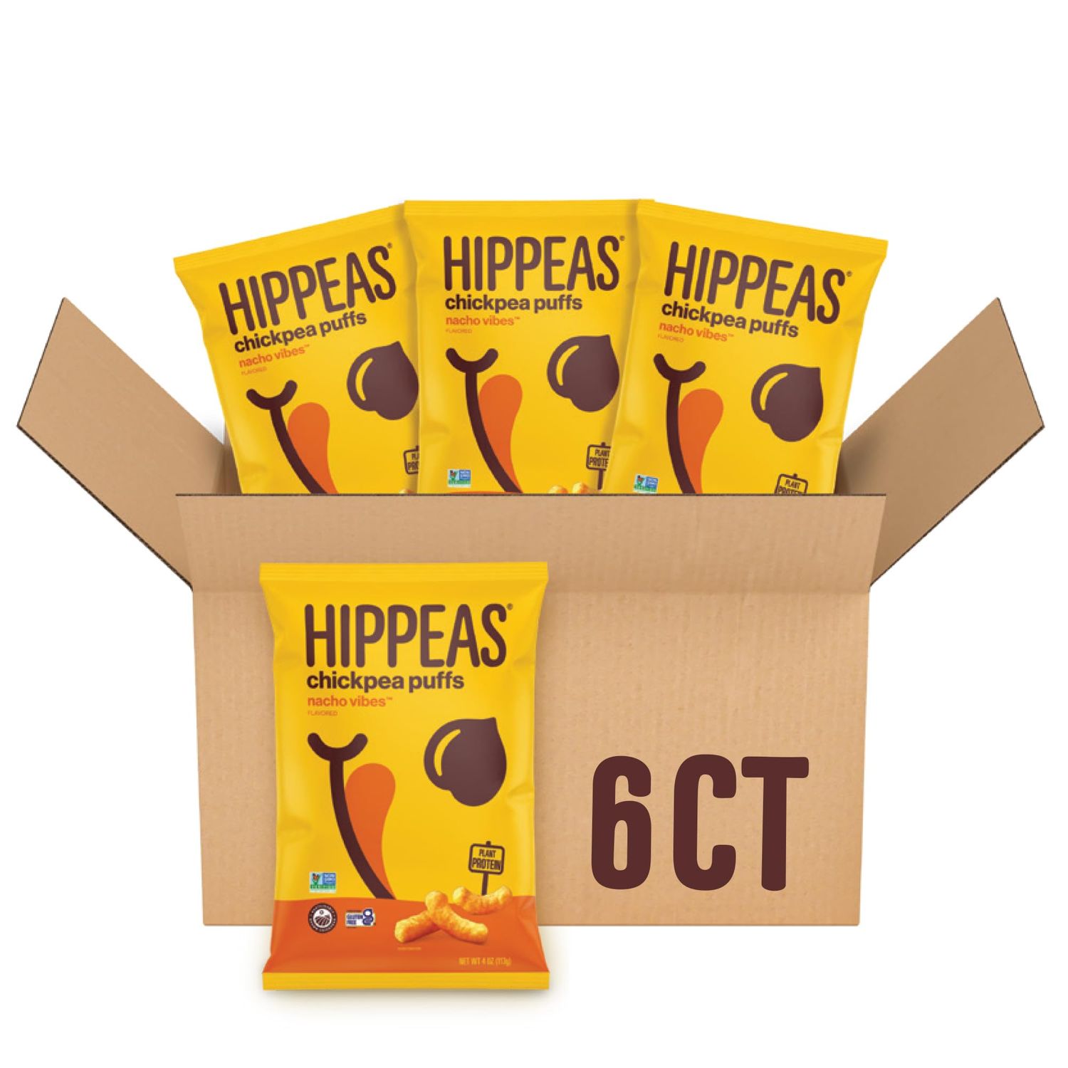 Hippeas Chickpea Puffs, Vegan Nacho Vibes, 4 Ounce (Pack of 6), 4g Protein, 3g Fiber, Vegan, Gluten-Free, Crunchy, Plant Protein Snacks