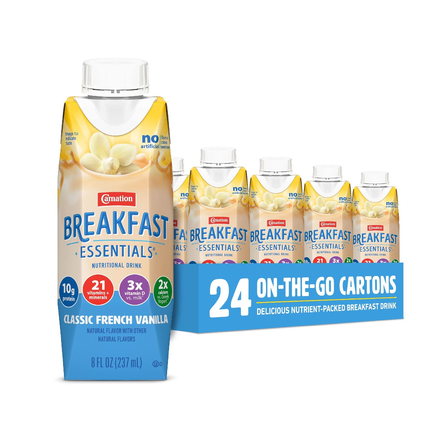 Carnation Breakfast Essentials Ready-to-Drink, Classic French Vanilla, 8 FL OZ Carton (Pack of 24)
