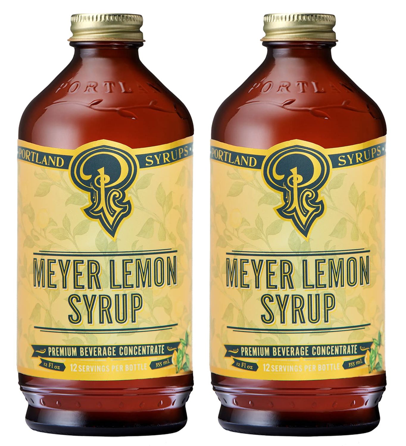 Portland Syrups Meyer Lemon Syrup - Premium Beverage Concentrate for Delicious Cocktails, Tea, Soda, Coffee Drinks, Baking, and More - 12 oz with 24 Servings (Pack of 2)