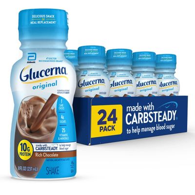 Glucerna Original Nutritional Shake, Diabetic Drink to Support Blood Sugar Management, 10g Protein, 180 Calories, Rich Chocolate, 8-fl-oz Bottle, 24 Count
