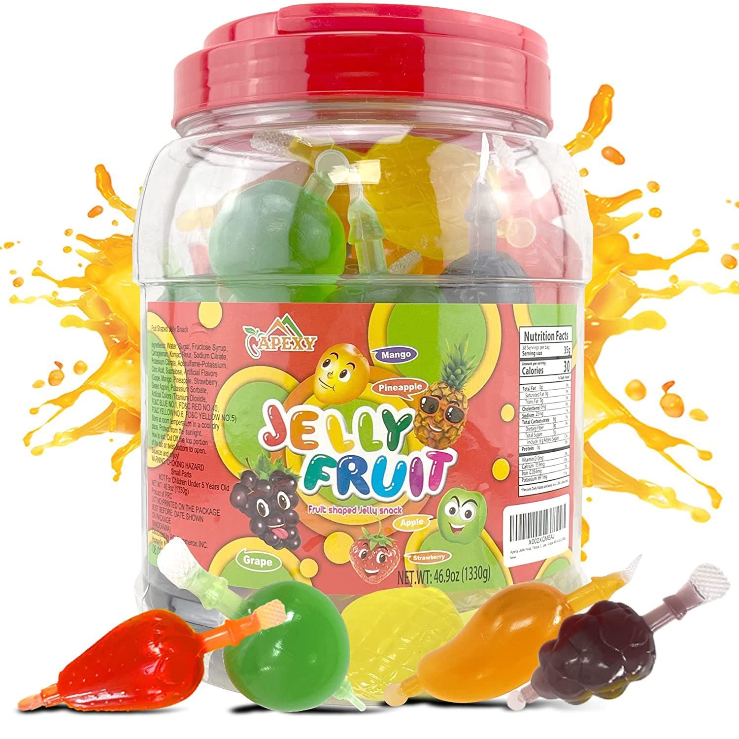 Apexy Jelly Fruit, Tiktok Candy Trend Items, Hit or Miss Challenge, Assorted Fruit Shaped Jelly, Strawberry, Mango, Apple, Pineapple, Grape. 46.9oz (1330g)