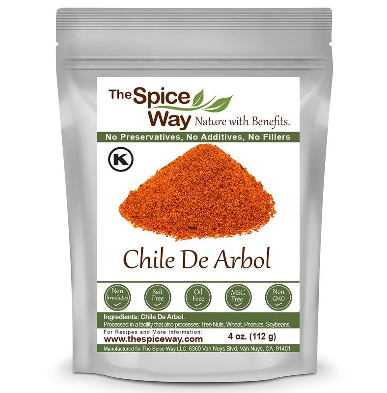 The Spice Way Chile De Arbol - Powder (4 oz) made from pure dried chilis, great for Mexican dishes