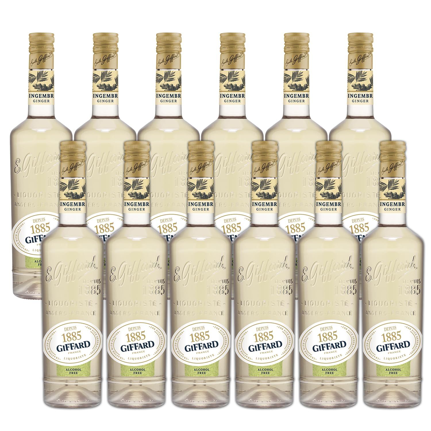 Giffard Depuis 1885 Ginger Alcohol-Free Liqueur 12 Pack-Made in France, 700ml Bottles, Perfect for Spritzers, Mixed Drinks