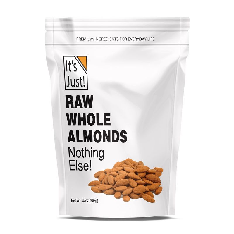It&#39;s Just - Raw Whole Almonds, Grown in California, 32oz (2lbs), Unsalted, Premium Quality, Supreme Grade, Naturally Semi Sweet, Made in USA