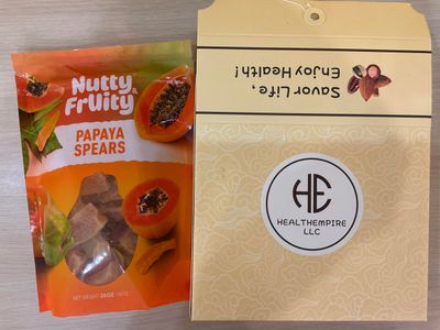 Nutty &amp; Fruity Papaya Spears 20 oz and HealthEmpire LLC Gift Box Bundle