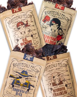 Righteous Felon Beef Jerky | All-Natural Jerky - Locally Sourced &amp; Dried Beef Jerky - Low-Sugar Healthy Jerky Snacks (Sampler Pack)