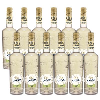 Giffard Depuis 1885 Ginger Alcohol-Free Liqueur 12 Pack-Made in France, 700ml Bottles, Perfect for Spritzers, Mixed Drinks