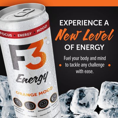 F3 Mood - Functional Sparkling Juice Drink with Powerful Nootropics to Reduce Stress, BCAAs for Muscle Recovery, and Chamomile & Valerian Root for Sleep - Caffeine Free (Orangesicle, 12 Pack)