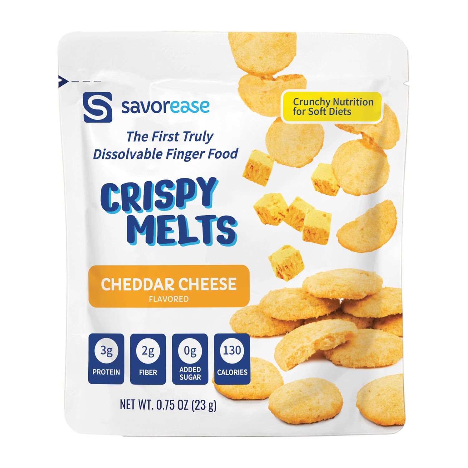 Savorease Crispy Melts Vegan Cheddar Cheese Flavored - Crunchy Gluten-Free &amp; Non-Dairy Dissolvable Finger Food for Soft Diets Made from Plant-Based Ingredients with No Added Sugar - 12 pack