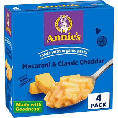 Annie&#39;s Macaroni and Cheese, Classic Cheddar with Organic Pasta, 4 Ct, 24 oz