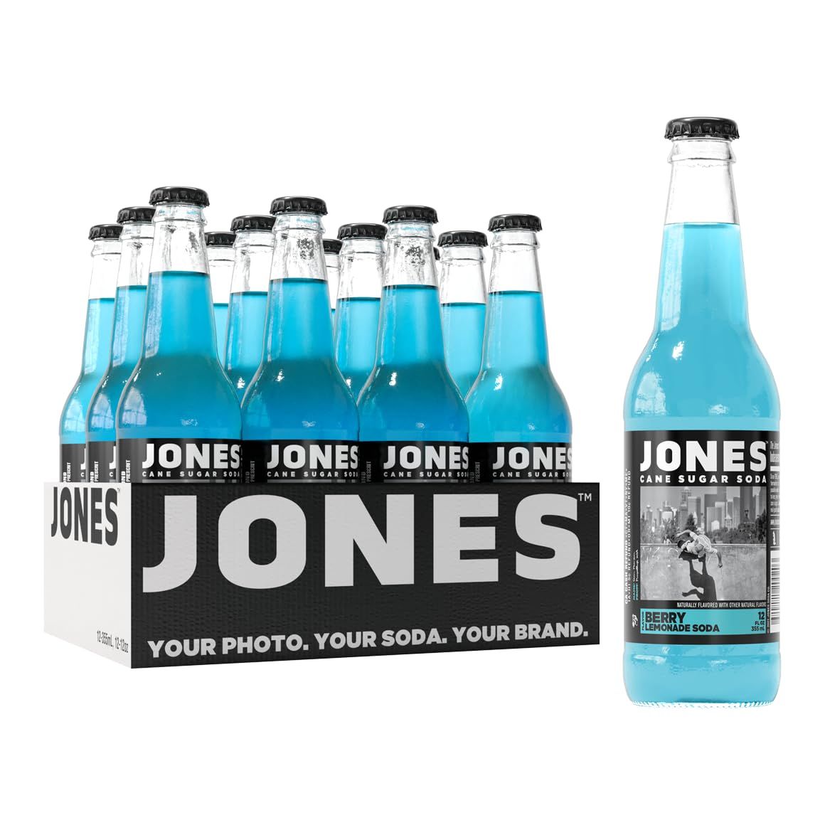 Jones Soda Co. Berry Lemonade Soda Flavor | 100% Cane Sugar Soda | Craft Soda Pop | Soda Soft Drinks | 12 Oz Glass Bottle Soda | 12 Pack Soda
