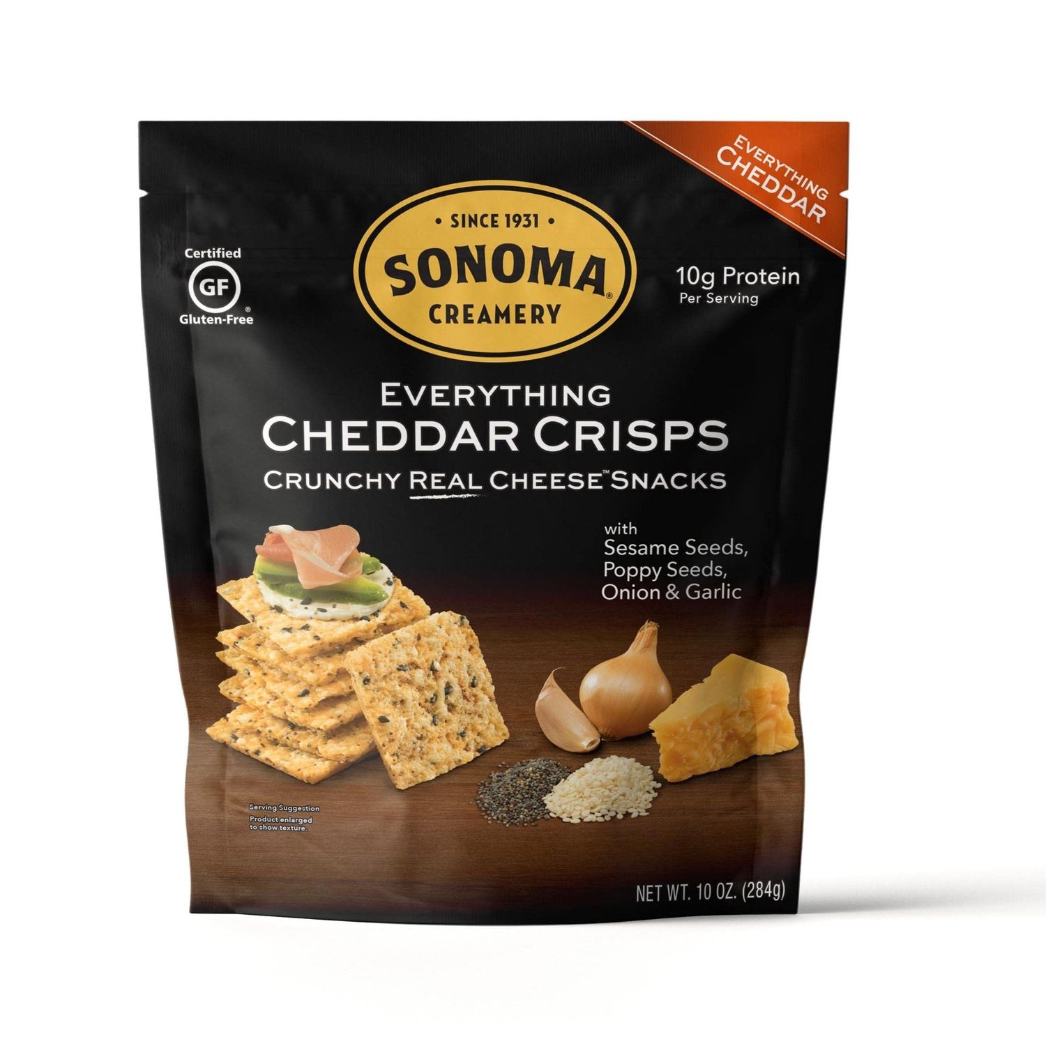 Sonoma Creamery - Cheese Crisps, Everything Cheddar, 10 Oz (1 Count) | Savory Snack | High Protein | Low Carb | Gluten Free | Keto-Friendly