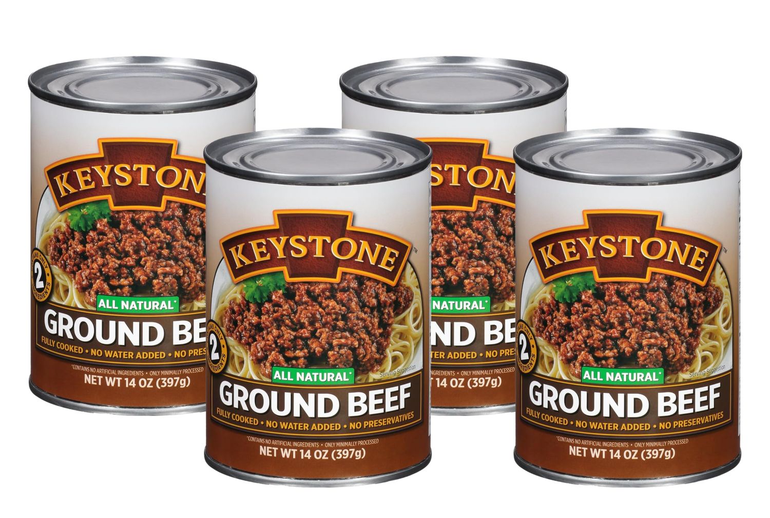 Keystone All Natural Ground Beef 14 Ounce Long Term Emergency Survival Food Canned Meat | Fully Cooked Ready to Eat | Gluten Free Family Pack of 4