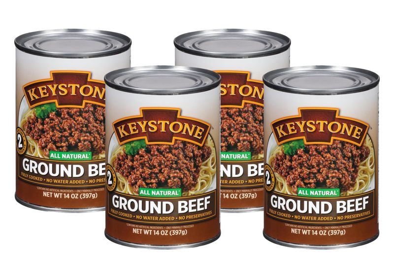 Keystone All Natural Ground Beef 14 Ounce Long Term Emergency Survival Food Canned Meat | Fully Cooked Ready to Eat | Gluten Free Family Pack of 4