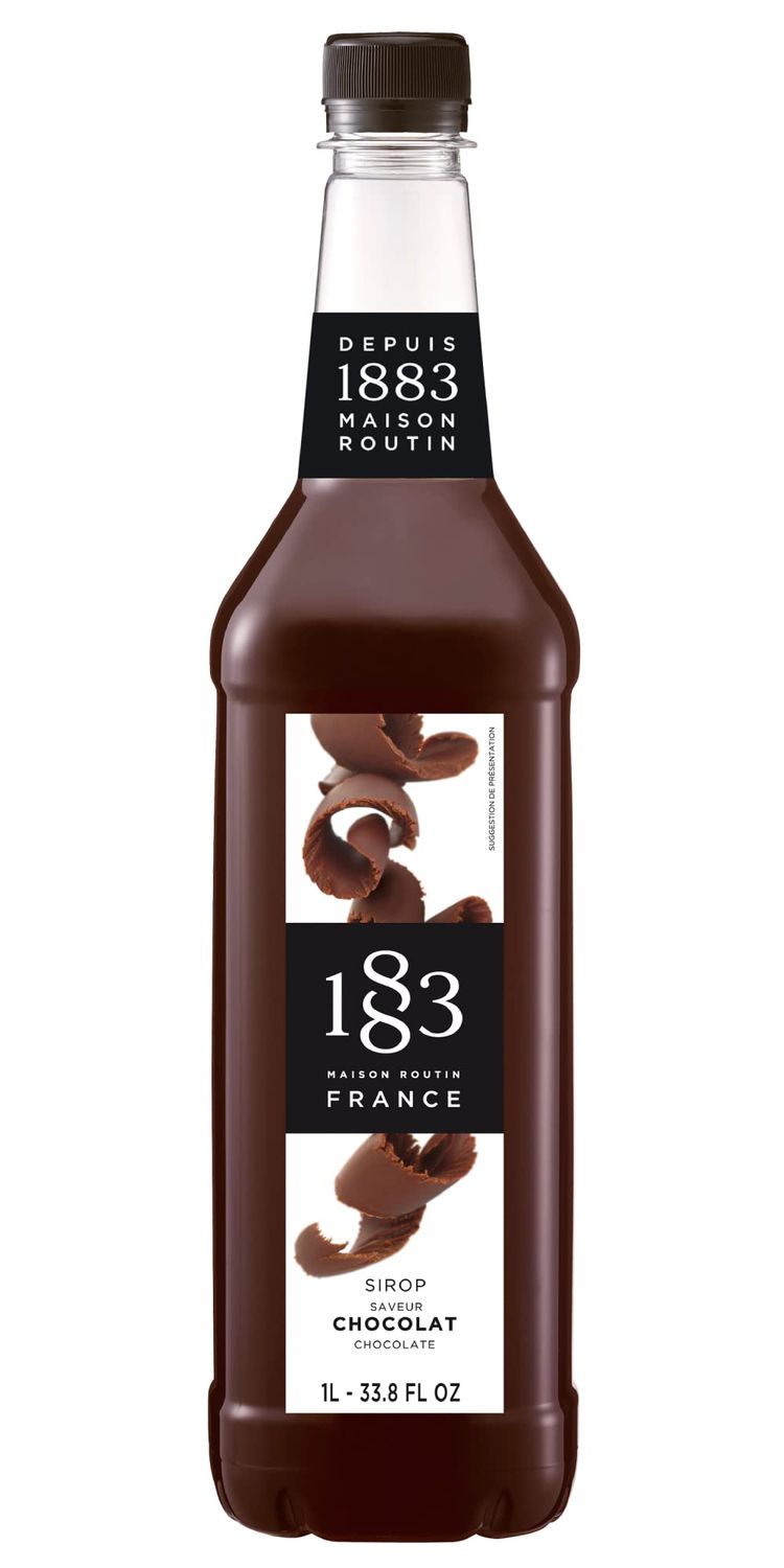 1883 Chocolate Syrup - Flavored Syrup for Hot &amp; Iced Beverages - Gluten-Free, Vegan, Non-GMO, Kosher, Preservative-Free, Made in France | Plastic Bottle 1 Liter (33.8 Fl Oz)