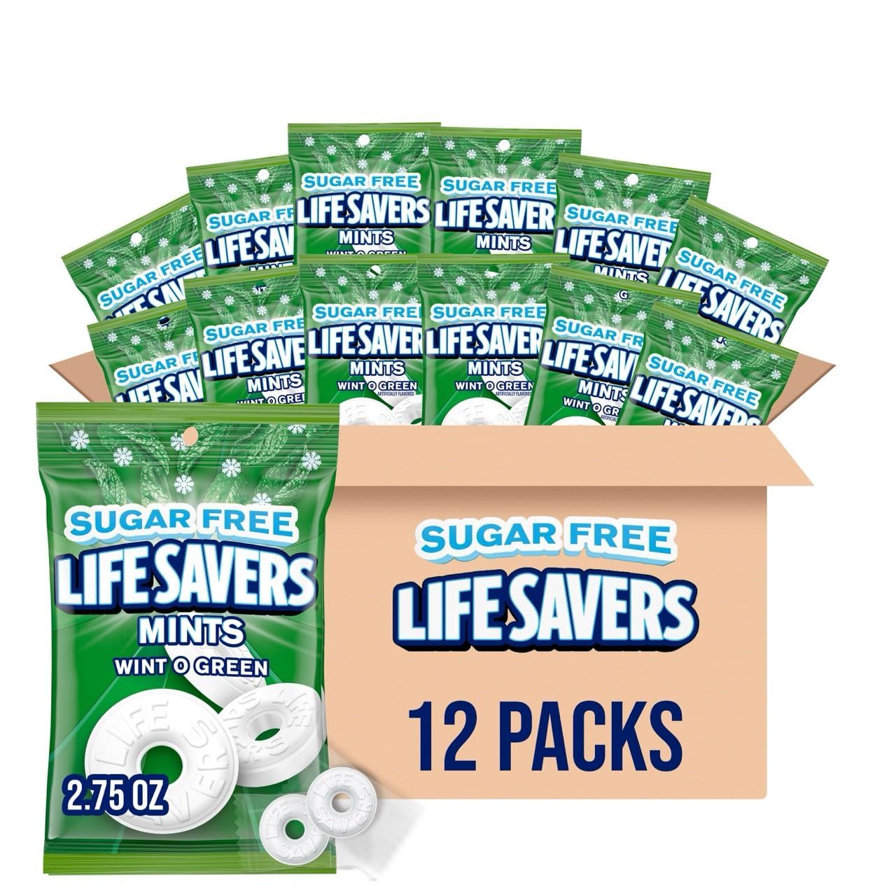 LIFE SAVERS Wint-O-Green Sugar Free Breath Mints Hard Candy, 2.75 oz Bag (Pack of 12)