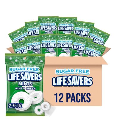 LIFE SAVERS Wint-O-Green Sugar Free Breath Mints Hard Candy, 2.75 oz Bag (Pack of 12)