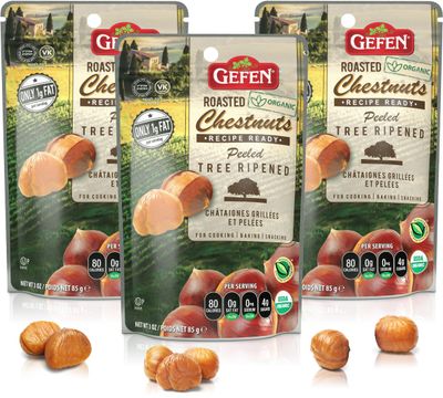 Gefen Organic Whole Peeled and Roasted Chestnuts, 3oz (3 Pack) | Chestnuts Peeled and Ready to Eat | Great for Cooking &amp; Baking | Gluten Free | Kosher
