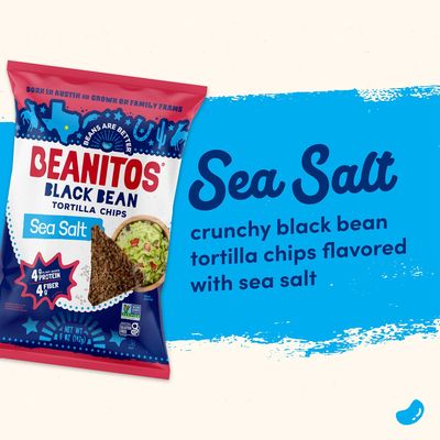 Beanitos Black Bean Chips - Original Sea Salt - (6 Pack) 5 oz Bag - Black Bean Tortilla Chips - Vegan Snack with Good Source of Plant Protein and Fiber