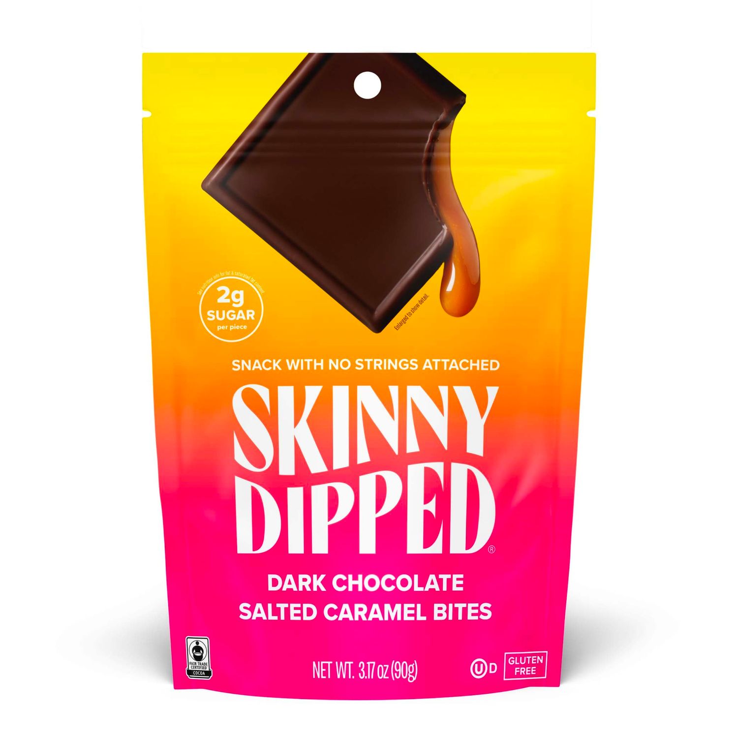 SkinnyDipped Dark Chocolate Salted Caramel Bites, 2g Sugar per Piece, Keto Friendly, Low Calorie Gluten Free, 4 Pack