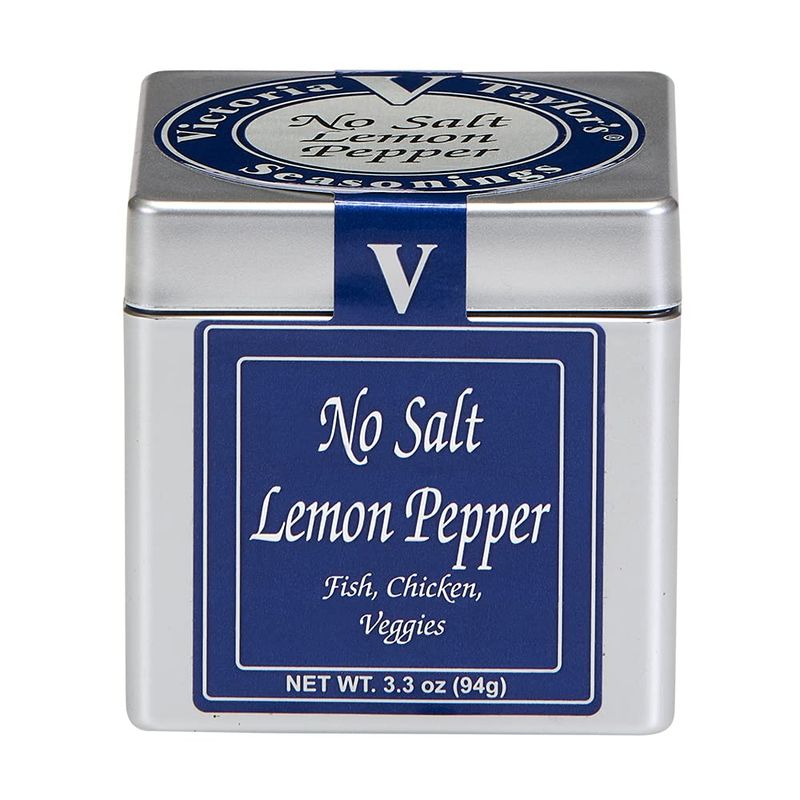 No Salt Lemon Pepper- 3.3 oz. Cube -You wont even miss the salt. Bright lemon flavor with spicy black pepper and a hint of garlic, onion and red bell pepper.
