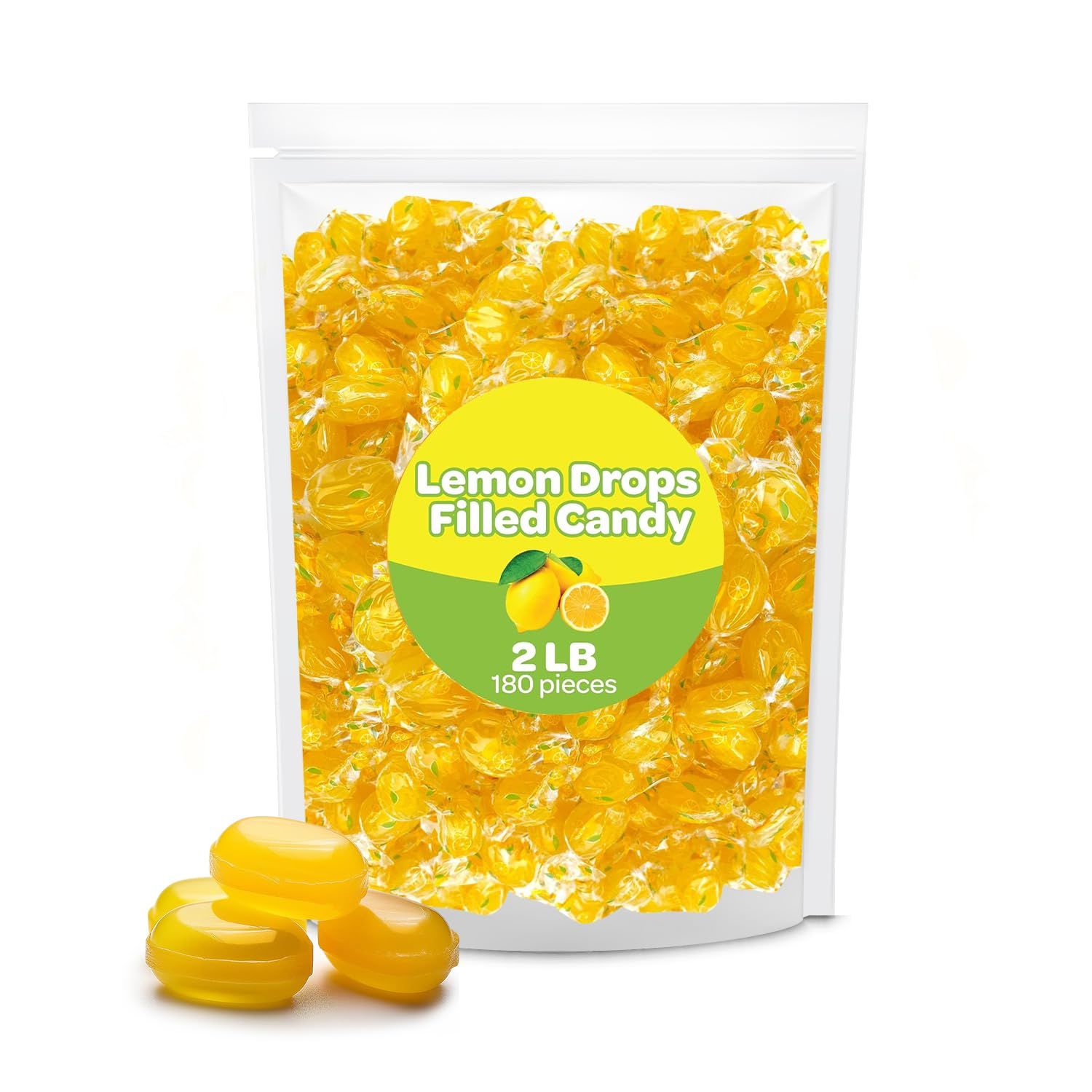 Lemon Drops Bon Bons - Bulk Pack 2 Pounds - Filled Hard Candy, (About 180 Count)