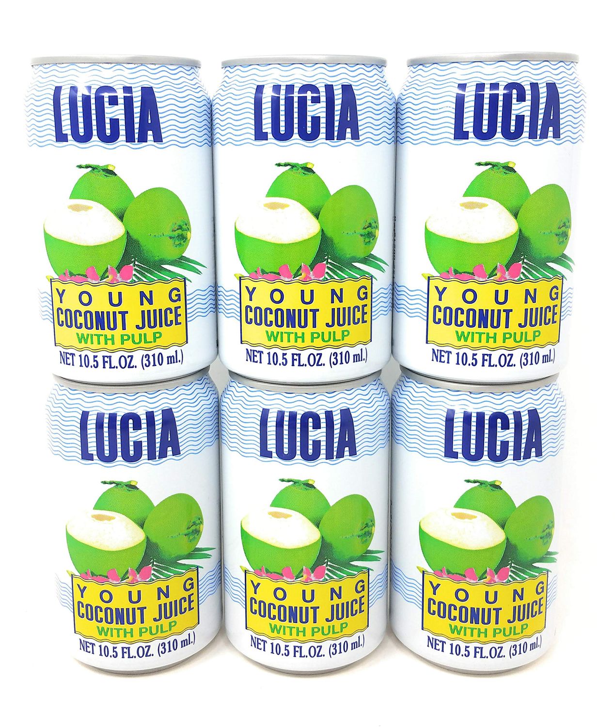 Lucia Young Coconut Juice with Pulp, Net Wt 10.5fl oz (310ml) per Can, 6 Pack