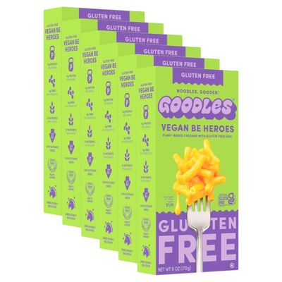 GOODLES Gluten-Free Vegan Be Heroes Mac and Cheese 6-pack, 6oz - 11g Protein &amp; 4g Fiber per serving and 21 Nutrients from Plants | Kosher | Certified Gluten Free