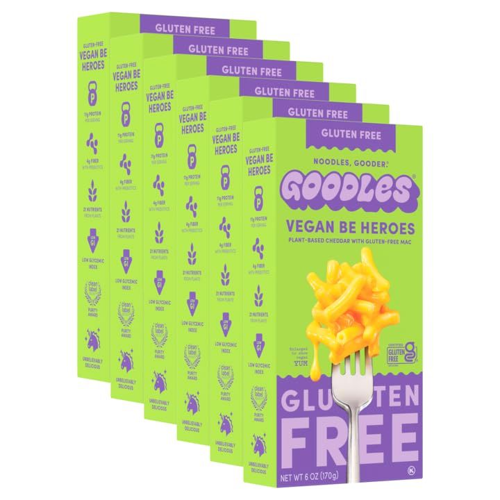 GOODLES Gluten-Free Vegan Be Heroes Mac and Cheese 6-pack, 6oz - 11g Protein &amp; 4g Fiber per serving and 21 Nutrients from Plants | Kosher | Certified Gluten Free