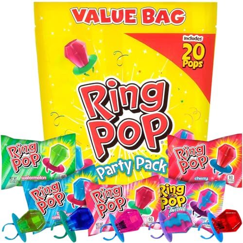 Ring Pop Candy Lollipops - Individually Wrapped Bulk Lollipop Variety Party Pack - 20 Count Suckers w/ Assorted Flavors - Fun Candy for Kids - Hard Candy for Party Favors, Birthdays &amp; Goodie Bags