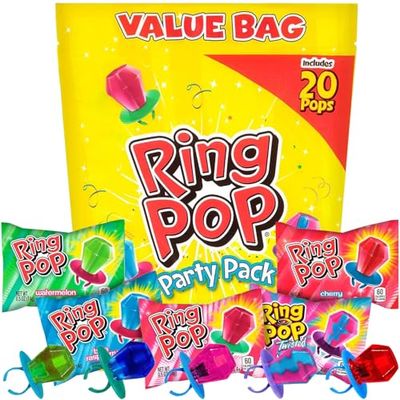 Ring Pop Candy Lollipops - Individually Wrapped Bulk Lollipop Variety Party Pack - 20 Count Suckers w/ Assorted Flavors - Fun Candy for Kids - Hard Candy for Party Favors, Birthdays &amp; Goodie Bags
