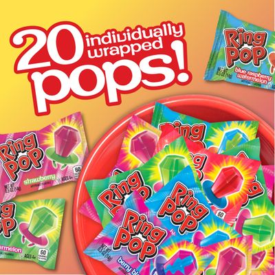 Ring Pop Candy Lollipops - Individually Wrapped Bulk Lollipop Variety Party Pack - 20 Count Suckers w/ Assorted Flavors - Fun Candy for Kids - Hard Candy for Party Favors, Birthdays &amp; Goodie Bags