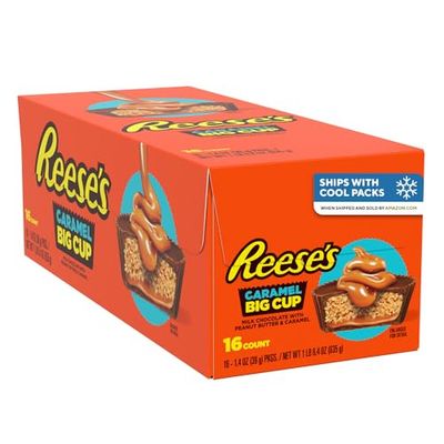 REESE&#39;S Big Cup Caramel Milk Chocolate Peanut Butter Cups, Candy Packs, 1.4 oz (16 Count)