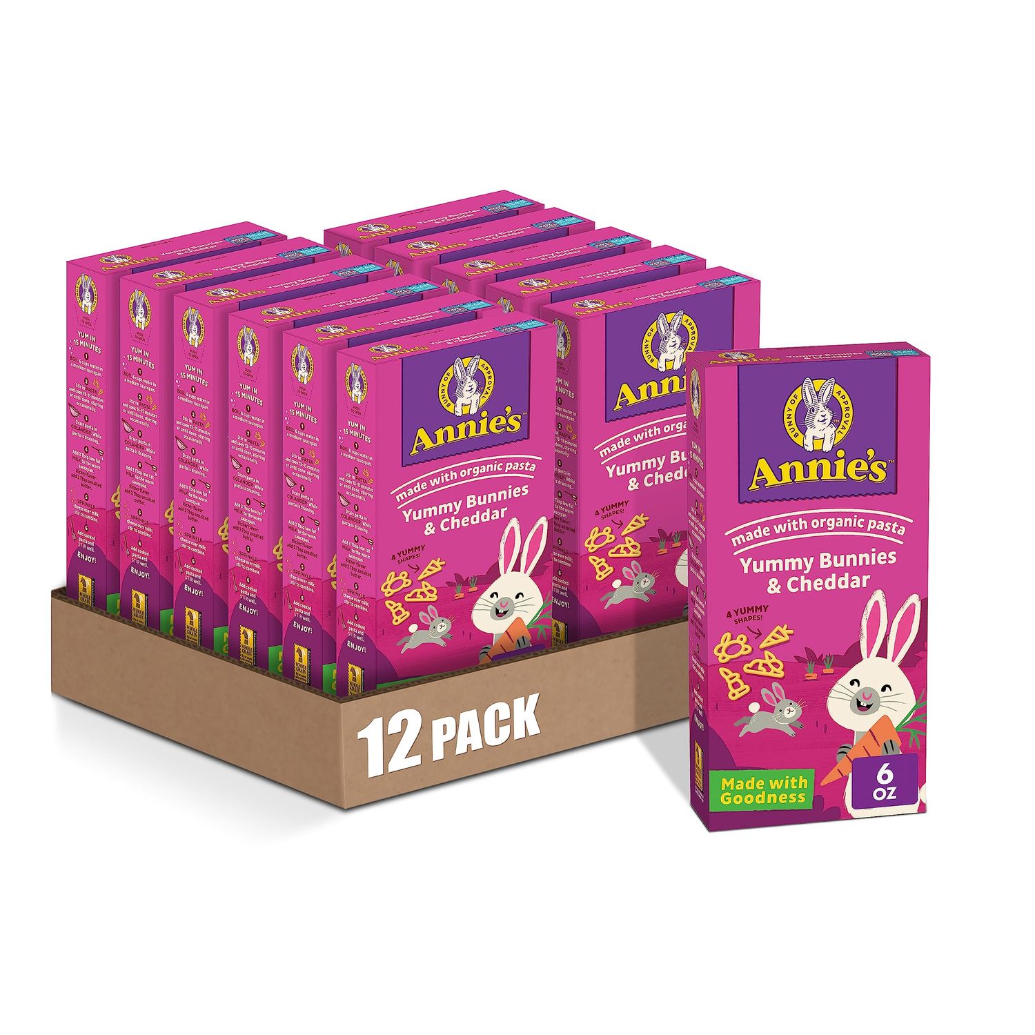 Annie&#39;s Yummy Bunnies and Cheddar, Mac and Cheese Made with Organic Pasta, 6 oz (Pack of 12)
