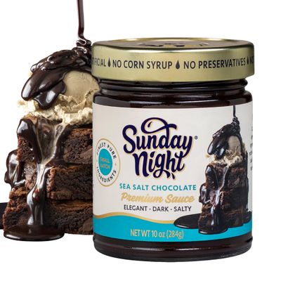 Sunday Night Sea Salt Chocolate Sauce - Luxurious Premium Quality Chocolate Ganache, Premium All-Natural Dessert Topping, Hot Fudge Sauce and Dipping Chocolate, Gluten-Free, No Preservatives - 10oz