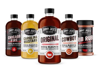 Jimmy Jack&#39;s Rib Shack Variety 5-Pack BBQ Sauce with Full-sized Rib Rub - Free of MSG, Preservatives and High Fructose Corn Syrup, Handmade Classic Southern Barbeque Sauce