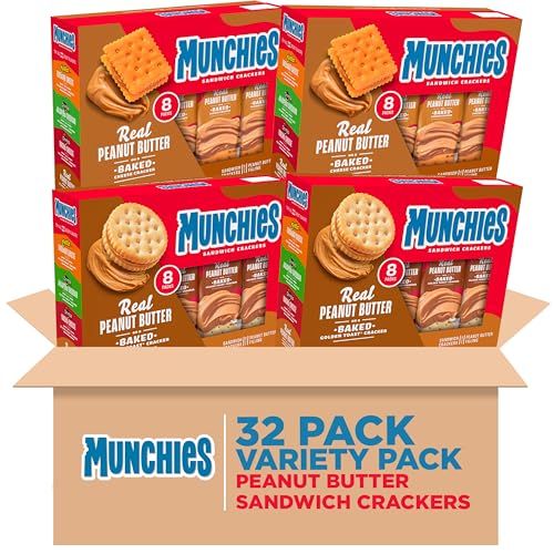 Munchies Sandwich Crackers, Assorted Peanut Butter Variety Pack (Pack of 4, 32 count)