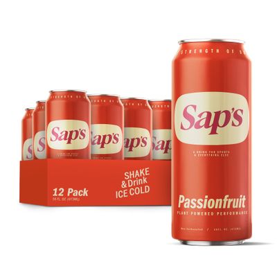 Saps Rapid Rehydration Sports Drink - 12 Cans, Passionfruit with Electrolytes and Adaptogens for Workouts, Wellness - ZERO Artificial Colors, Flavors, or Sugars