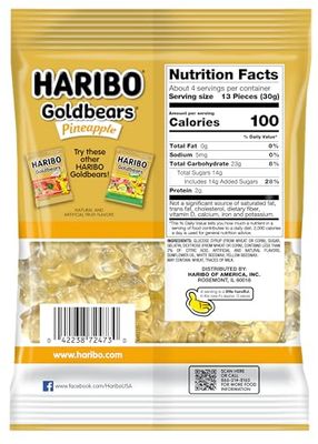 Haribo Gummi Candy | Goldbears Single Flavor Limited Edition | Pineapple, 4 oz. (Pack of 12)
