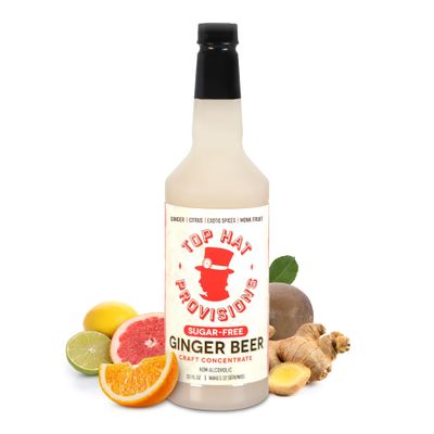 Top Hat Keto Sugar Free Ginger Beer Syrup &amp; Moscow Mule Mix - Naturally Sweetened with Monk Fruit - Craft Soda Mixer Ginger Syrup for Cocktail Drinks - Just Add Seltzer Water - 32oz Bottle