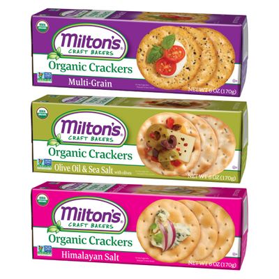 Milton&#39;s Craft Bakers Organic Crackers Variety Bundle (Multi-Grain, Olive Oil &amp; Sea Salt, Himalayan Salt) - Certified Organic, Non-GMO Project Verified, Kosher, Healthy Crackers - 6 Oz Each, Pack of 3