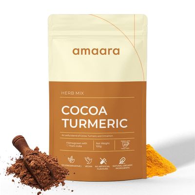 Amaara Herbs Cocoa Turmeric Latte Herb Mix, Herbal Blend of Cocoa and Turmeric Powder, Vegan, Non-GMO and Gluten-Free Chocolate Powder - 100 gm