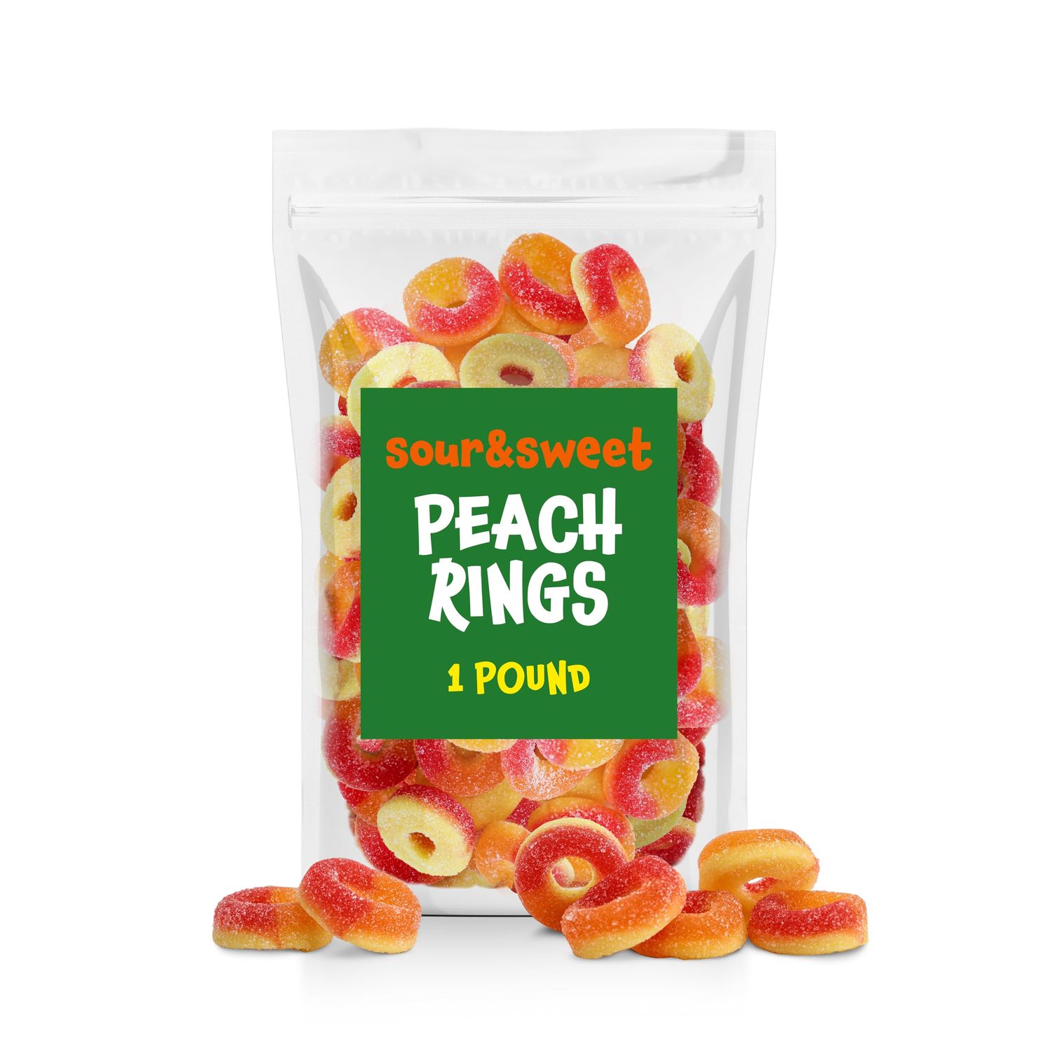Peach Rings Sour and Sweet Soft Gummy Candy, 1-Pound Pack