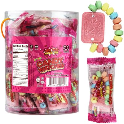 Candy Watches Party Favors for Kids  Bulk 50 Count of Pink Individually Wrapped Candy Bracelets with Colorful Fruit Flavor  Stretchable Edible Fruity Flavor Rainbow Candies for Party Favor Supplies