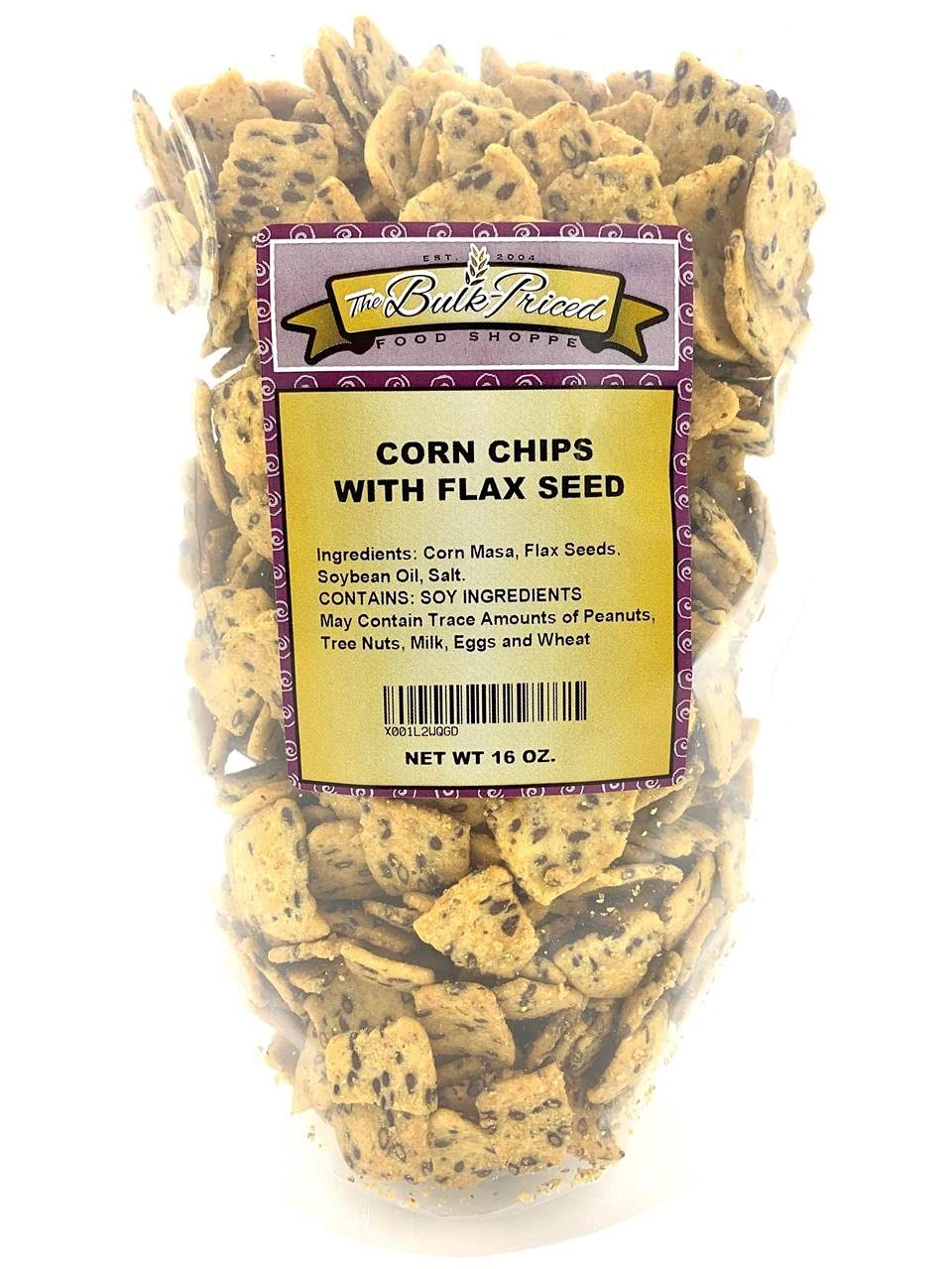 Corn Chips with Flax Seed, Healthy Snacks, Bulk Size (1 lb. Resealable Zip Lock Stand Up Bag)