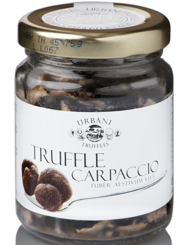 Urbani Truffles, Shaved Summer Black Truffle Carpaccio | Exquisite Slices for Sauces, Pasta, Risotto | Italian Finest, Premium Quality | Fresh Black Truffles | 2.6 Oz